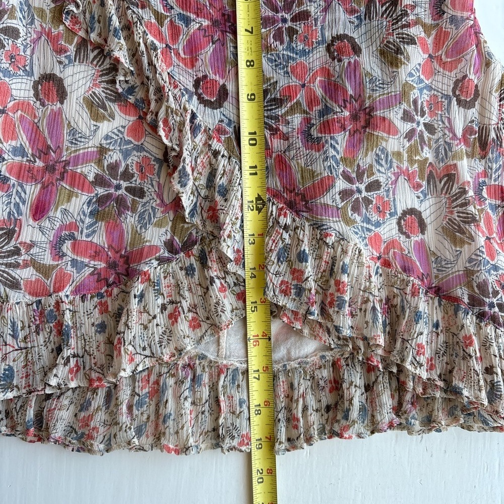 Free People Women 8 Mini Skirt Floral Wrap Pink Ruffle Trim Crinkle Lined Boho - Picture 7 of 7